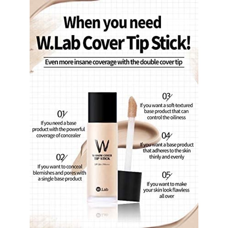 [W. 랩] W-SNOW COVER TIP STICK 21. 커버 라이트, 40ml, 파운데이션, 컨실러