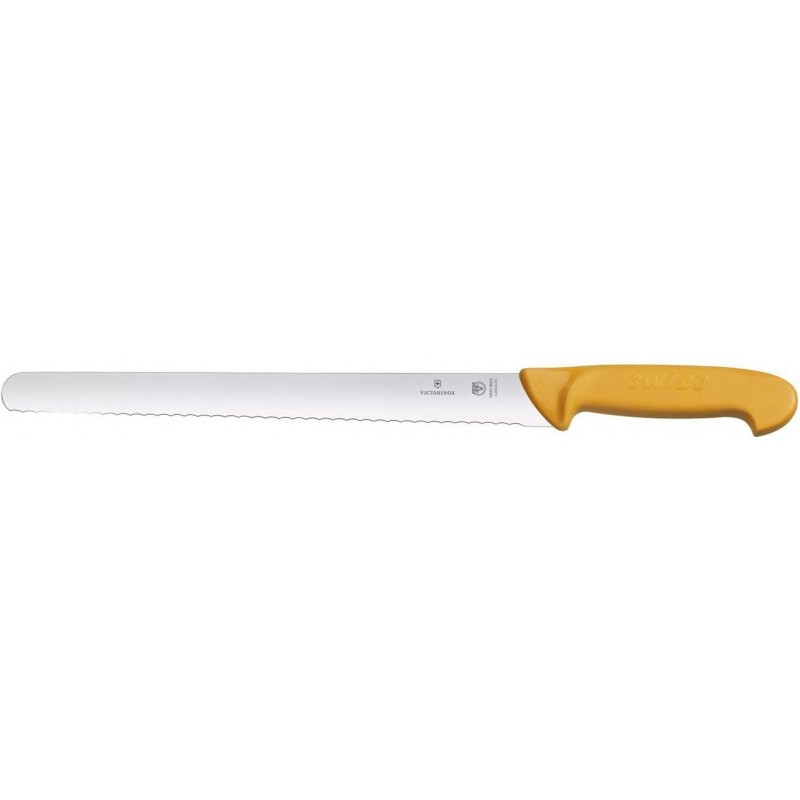 빅토리녹스 부엌 칼 스위보 햄 나이프 웨이브 컷 플렉스 옐로우 25cm 블레이드 길이 나이프, 블랙, 25 cm