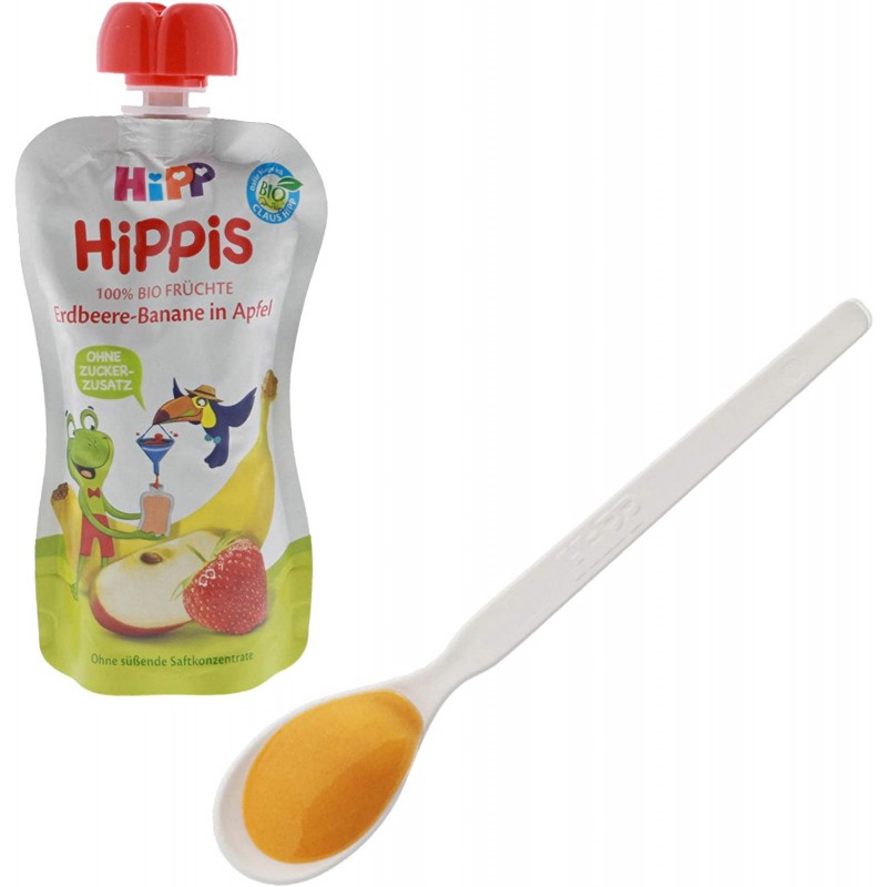 HiPP HiPPiS 스퀴지 백 어드밴티지 팩, 사과 딸기 바나나, 설탕 첨가물 없이 100% 유기농 냉동, 4 x 4 봉지 100g