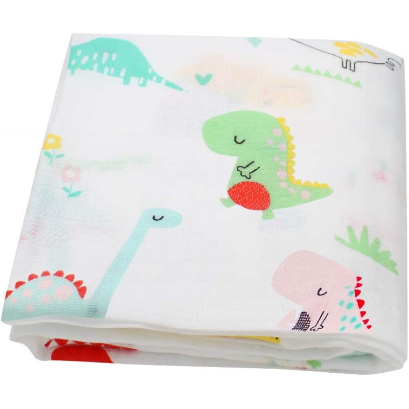 LifeTree 소프트 모슬린 퍽, 120 x 120cm 대나무/면 스웨들 담요, 소년과 소녀를 위한 멀 기저귀 (공룡)