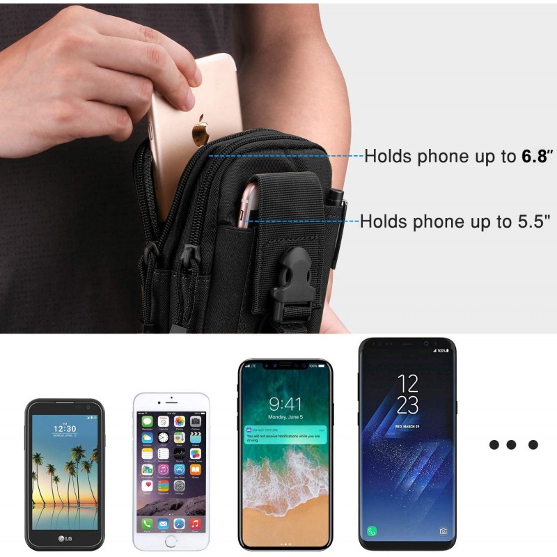 모코 바나나 벨트 가방, 6.5 인치 스마트 폰 벨트 포켓, 아이폰 11 프로 / 아이폰 11 / 아이폰 11 프로 맥스, 아이폰 XS / XR, 갤럭시 S10 e / S10 / S10 플러스, 화웨이 P30 / P30 프로 - 블랙