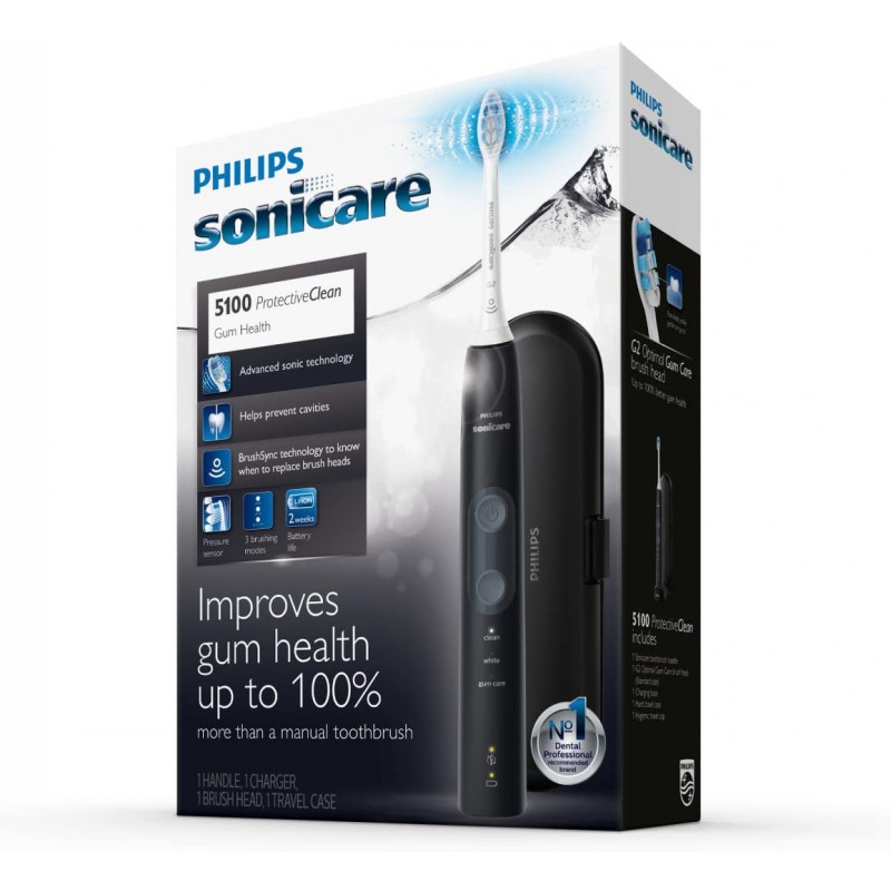 Philips Sonicare ProtectiveClean 5100 전기 충전식 칫솔, 잇몸 건강, 검정색