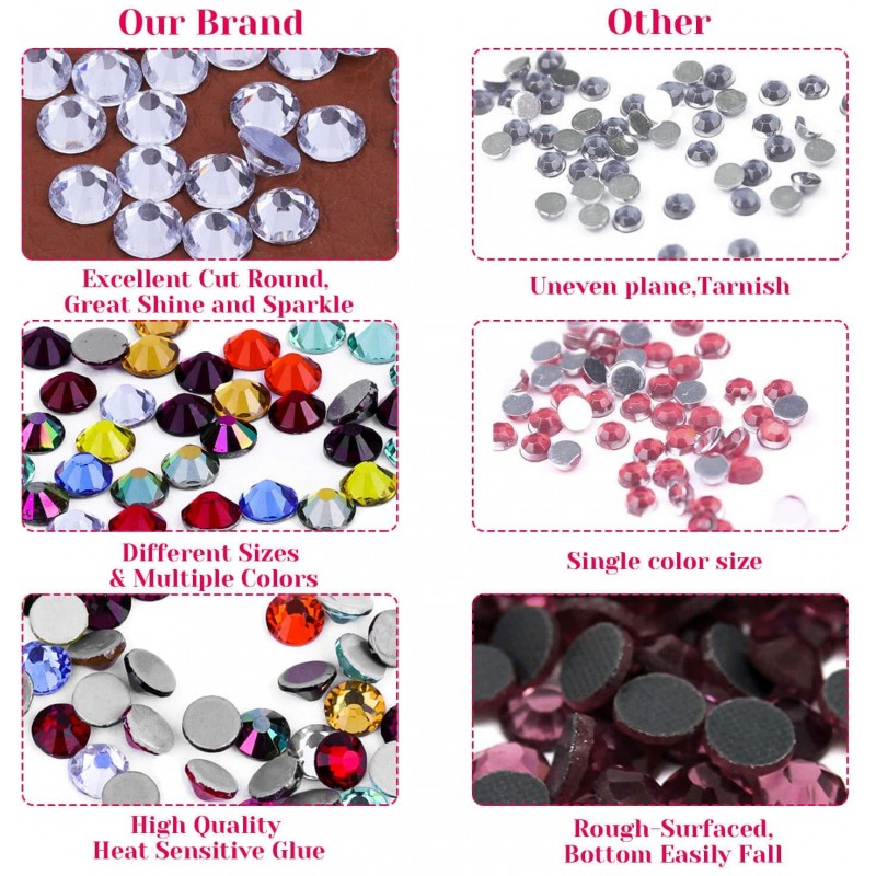 모조 다이아몬드가있는 핫픽스 어플리케이터, Cridoz 핫픽스 모조 다이아몬드 어플리케이터 도구 키트에는 모조 다이아몬드 3 상자, 7 가지 크기 팁, 핀셋 및 옷, 신발 및 청바지 공예품 용 브러시 포함