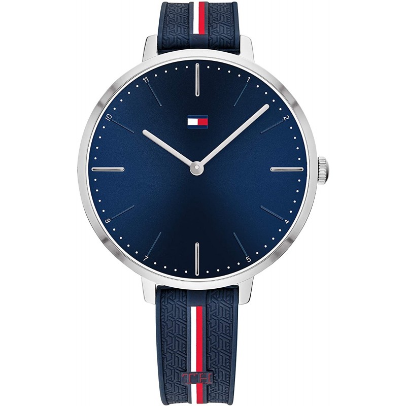 실리콘 스트랩이 달린 Tommy Hilfiger 여성용 스테인레스 스틸 쿼츠 시계, 블루, 13 (모델 : 1782154)