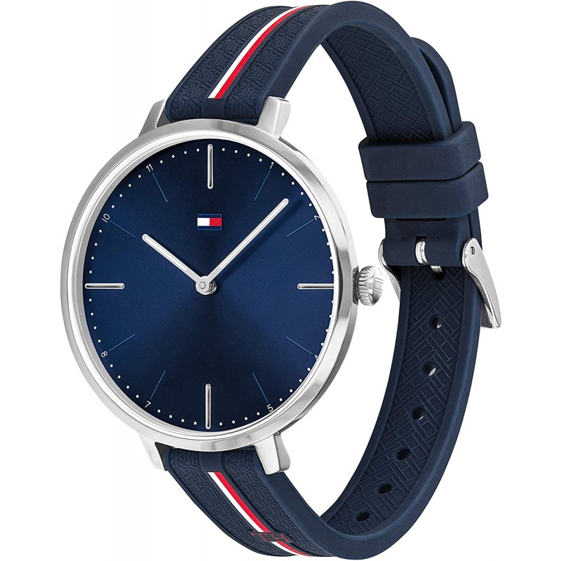 실리콘 스트랩이 달린 Tommy Hilfiger 여성용 스테인레스 스틸 쿼츠 시계, 블루, 13 (모델 : 1782154)