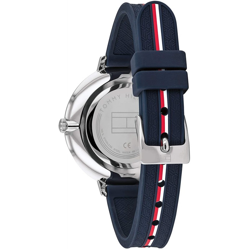 실리콘 스트랩이 달린 Tommy Hilfiger 여성용 스테인레스 스틸 쿼츠 시계, 블루, 13 (모델 : 1782154)