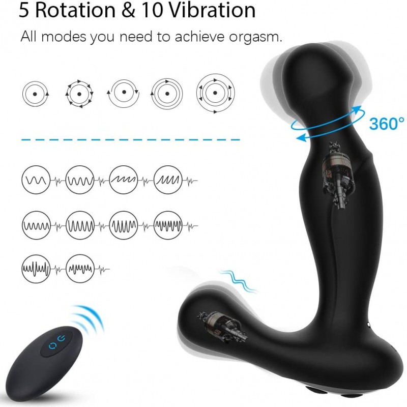 회전 항문 진동기 전립선 마사지-Adorime 무선 질 G-Spot P-spot 음핵 회음 자극기 10 진동 및 5 회전 모드, 남성용 여성 및 커플 용 충전식 성인 섹스 토이