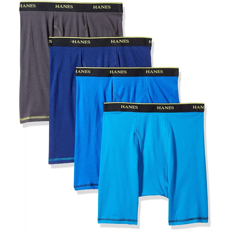 Hanes 남성용 4 팩 쿨 컴포트 통기성 메쉬 롱 레그 복서 브리프, 모듬, 중간