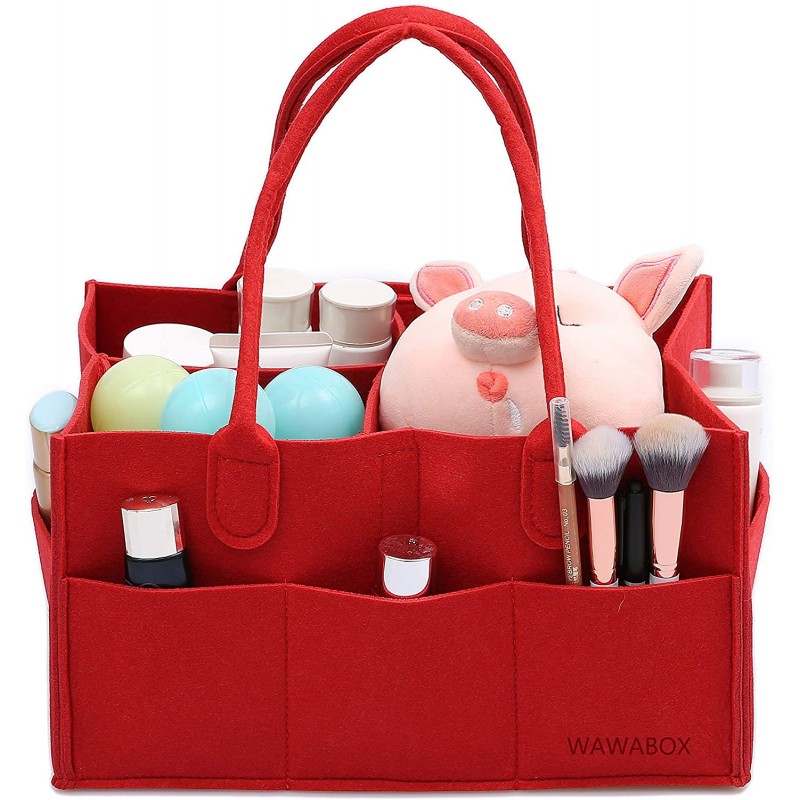WAWABOX 기저귀 캐디 주최자, 아기 물티슈 가방, 휴대용 펠트 기저귀 바구니, 엄마 신생아를위한 변경 가능한 구획이있는 기저귀 주최자 (빨간색)