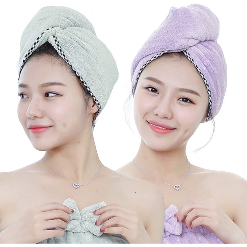Nade 헤어 드라이 타월 캡 흡수 속건 머리 수건 마이크로 화이버 헤어 캡 미끄럼 경량 헤어 터번 강한 흡수성 머리에 부드러운 수건 목욕 용품 2 장 세트 (퍼플 & 그린)