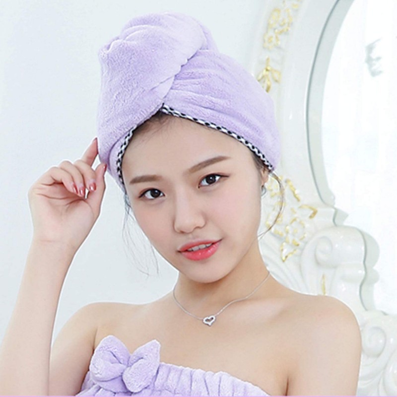 Nade 헤어 드라이 타월 캡 흡수 속건 머리 수건 마이크로 화이버 헤어 캡 미끄럼 경량 헤어 터번 강한 흡수성 머리에 부드러운 수건 목욕 용품 2 장 세트 (퍼플 & 그린)