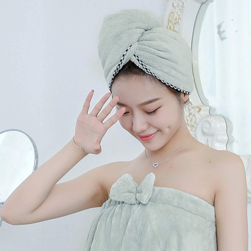 Nade 헤어 드라이 타월 캡 흡수 속건 머리 수건 마이크로 화이버 헤어 캡 미끄럼 경량 헤어 터번 강한 흡수성 머리에 부드러운 수건 목욕 용품 2 장 세트 (퍼플 & 그린)