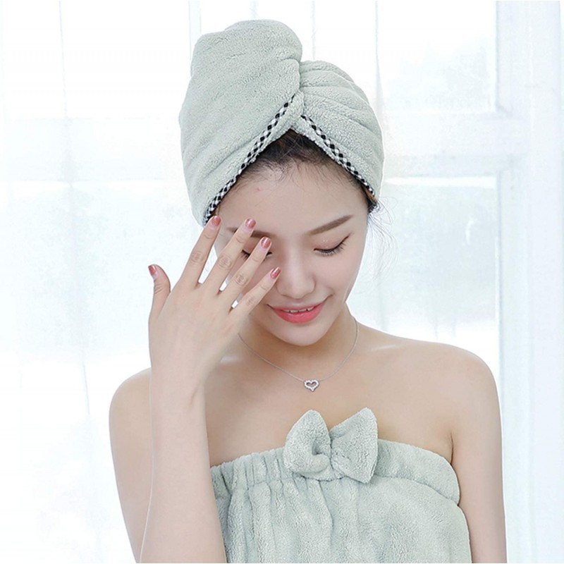 Nade 헤어 드라이 타월 캡 흡수 속건 머리 수건 마이크로 화이버 헤어 캡 미끄럼 경량 헤어 터번 강한 흡수성 머리에 부드러운 수건 목욕 용품 2 장 세트 (퍼플 & 그린)
