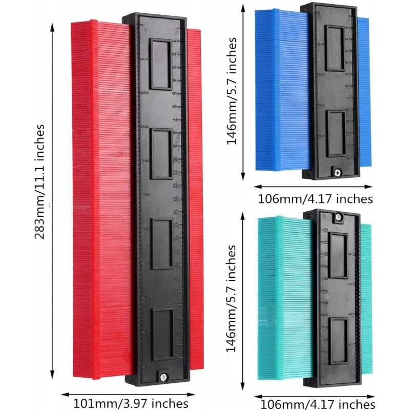 3 팩 유형 잡기 게이지, CLNGJ 120mm 및 250mm 플라스틱 윤곽 게이지 정밀 측정 도구 스케일있는 불규칙한 곡선 통치자