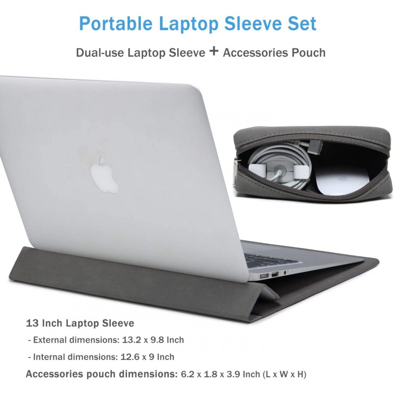 HYZUO 13 인치 노트북 슬리브 케이스 커버 (스탠드 기능 포함) 2019 2018 호환 New MacBook Air 13 / MacBook Pro 13 2016-2019 / 12.9 New iPad Pro 2018 / Surface Pro 7 6 5 4 3 / Dell XPS 13 with Small Bag