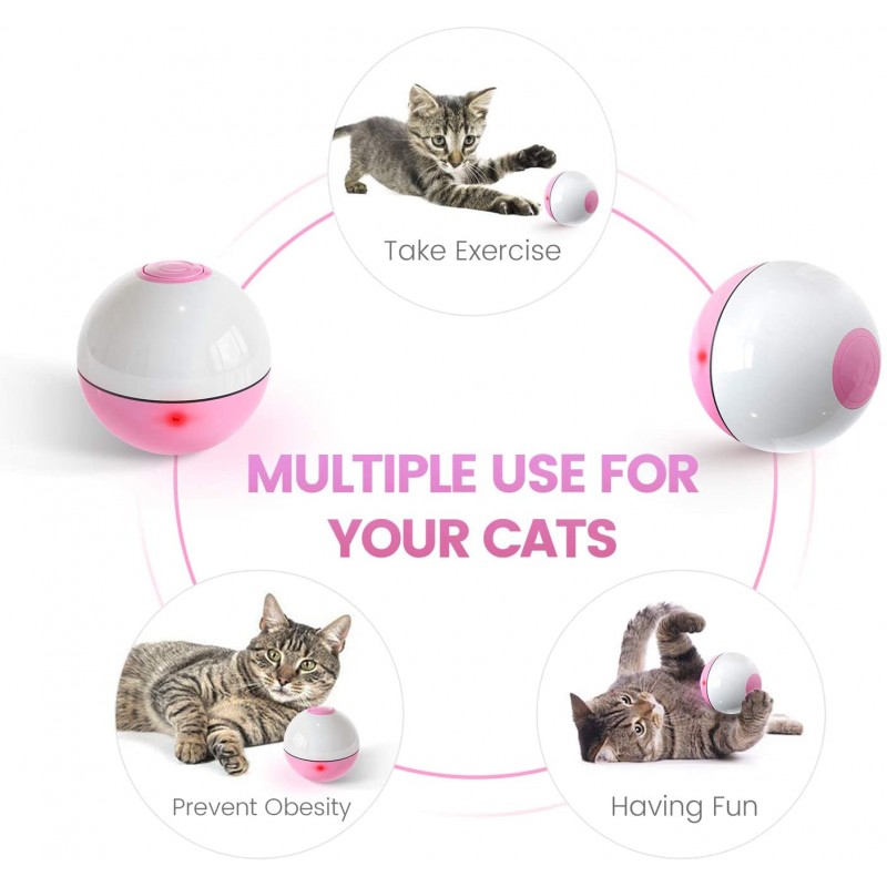 IOKHEIRA Cat Toys Ball, 2020 최신 버전 Wicked Ball, Smart Interactive Cat Ball, 내장 LED 조명이 포함 된 360 ° 자동 회전 및 USB 충전식 애완 동물 장난감, 새끼 고양이를위한 최고의 재미있는 선물 (화이트 & 핑크)