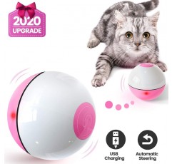 IOKHEIRA Cat Toys Ball, 2020 최신 버전 Wicked Ball, Smart Interactive Cat Ball, 내장 LED 조명이 포함 된 360 ° 자동 회전 및 USB 충전식 애완 동물 장난감, 새끼 고양이를위한 최고의 재미있는 선물 (화이트 & 핑크)