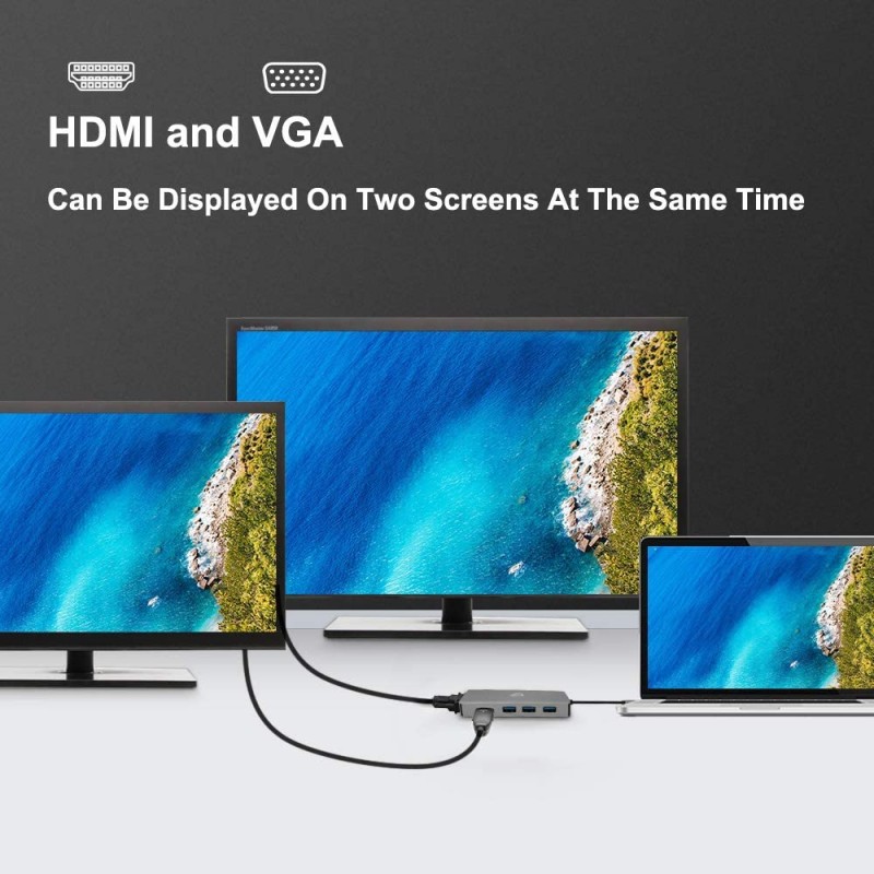 MacBook Pro 2018 2017 2016 용 USB C 허브 HDMI VGA 어댑터, AZLink USB 유형 C 멀티 포트 어댑터, 3 개의 USB 3.0 포트, 2017 년 Chromebook Pixel, Dell XPS 등