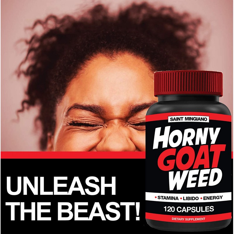 Horny Goat Weed 120 Capsules Extra Strength 남성용 테스트 부스터 1000mg l 내구성 및 강도 부스터 L- 아르기닌 l Tribulus, Maca Root, Muira Puama, Saw Palmetto Panax Ginseng l USA Made