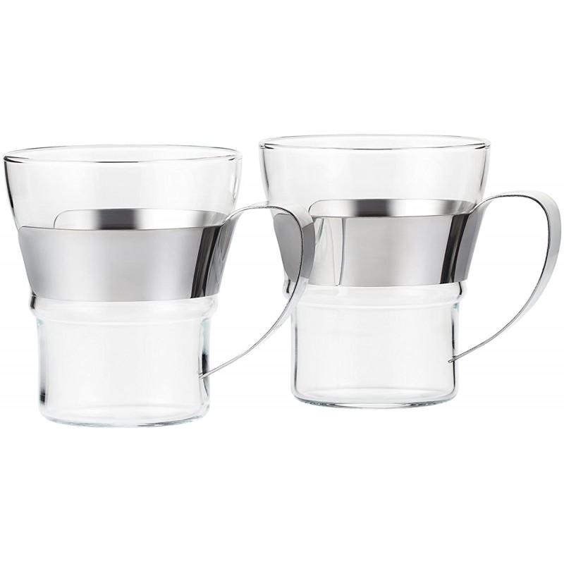 Bodum 4552-16 ASSAM 2피스 커피 글라스 세트(이중 벽, 금속 손잡이, 식기 세척기 적합, 0.3리터) 광택