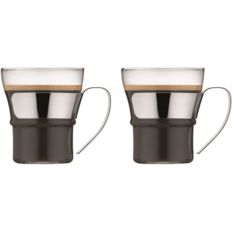 Bodum 4552-16 ASSAM 2피스 커피 글라스 세트(이중 벽, 금속 손잡이, 식기 세척기 적합, 0.3리터) 광택