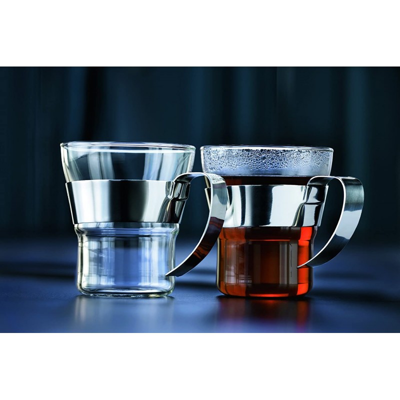 Bodum 4552-16 ASSAM 2피스 커피 글라스 세트(이중 벽, 금속 손잡이, 식기 세척기 적합, 0.3리터) 광택