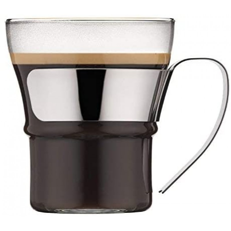 Bodum 4552-16 ASSAM 2피스 커피 글라스 세트(이중 벽, 금속 손잡이, 식기 세척기 적합, 0.3리터) 광택