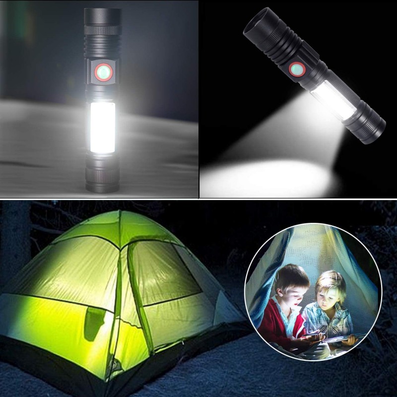 토치 포켓 LED USB 충전식 강력한 군용 램프 COB 자동 차고 워크샵 캠핑 DIY (18650 충전식 더미 포함 및© magnss)를 위한 휴대용 확대 가능한 횃불