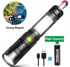 토치 포켓 LED USB 충전식 강력한 군용 램프 COB 자동 차고 워크샵 캠핑 DIY (18650 충전식 더미 포함 및© magnss)를 위한 휴대용 확대 가능한 횃불