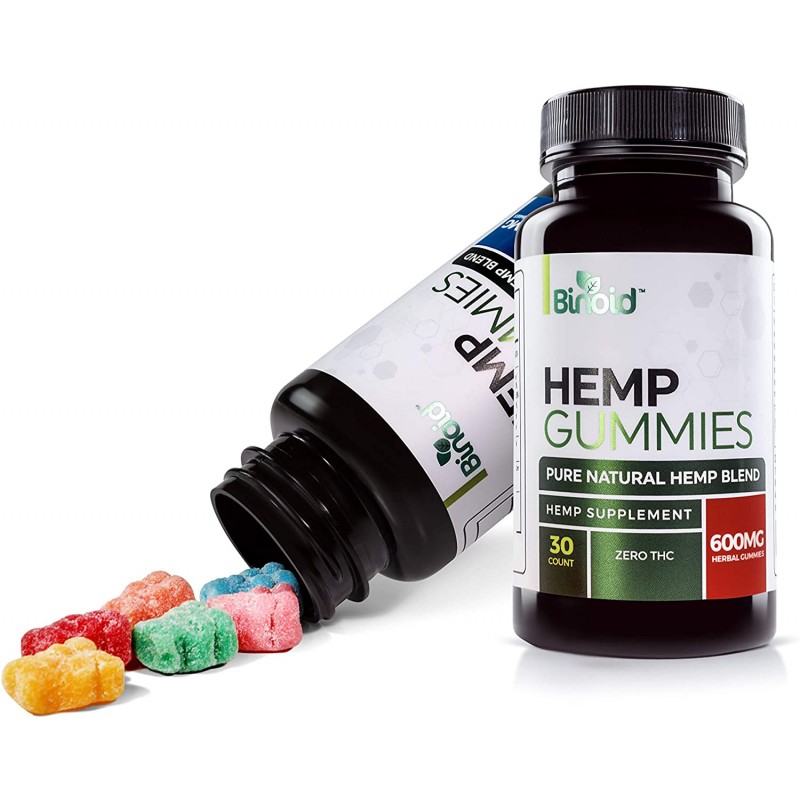 Binoid Premium Hemp Gummies-제로 THC CBD 오일 Cannabidiol-수면, 통증, 스트레스, 불안-미국산-오메가 3,6,9, 섬유, 비타민 E & B-1 회 분량-30 카운트
