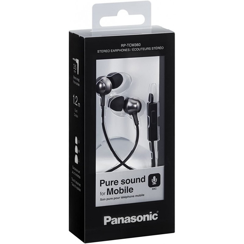 파나소닉 RP-TCM360E-K 인이어 헤드폰(이어폰, 헤드셋, 3패스 피스(S/M/L), 인체공학적 디자인, 블랙)