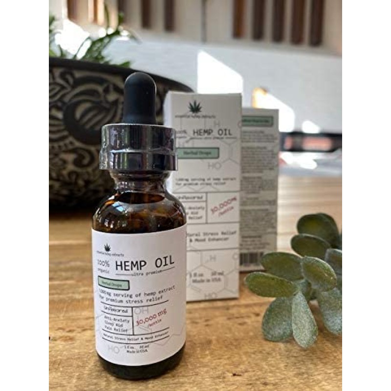 필수 대마 추출물 100 % 유기농 대마 오일 30,000 MG 병 CBD THC 불안, 수면, 통증 완화를 위해 해방합니다-기분, 뇌 및 심장 건강, 신진 대사, 피부, 머리카락, 손톱 개선-미국산