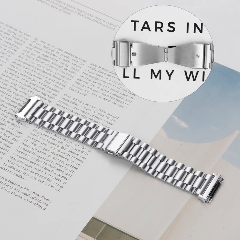 VICARA for Fitbit ionic 스마트 워치 손목 시계 맞는 비드 고급 금속 시계 교환 벨트 고품질 스테인리스 비즈니스 용 시계 스트랩 (실버)