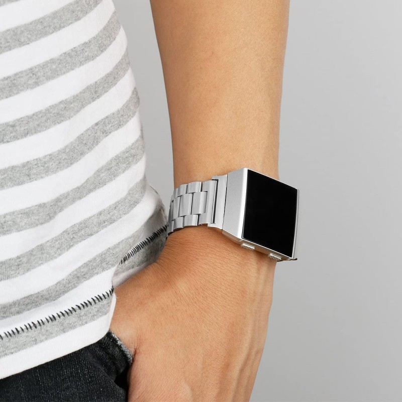 VICARA for Fitbit ionic 스마트 워치 손목 시계 맞는 비드 고급 금속 시계 교환 벨트 고품질 스테인리스 비즈니스 용 시계 스트랩 (실버)