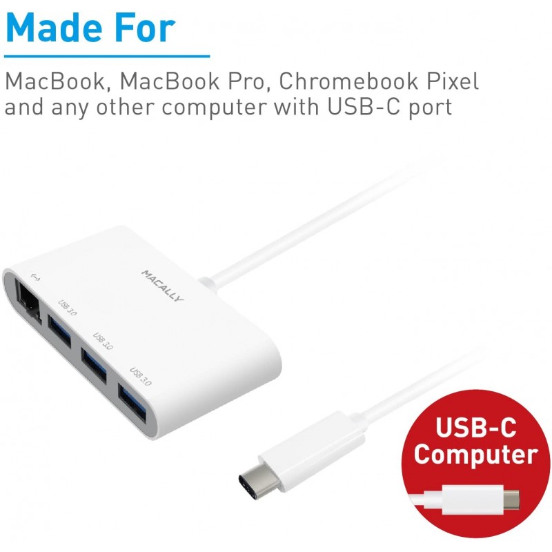 맥용 3 포트 USB-C - USB 3.0 데이터 허브 어댑터, MacBook Pro 용 기가비트 이더넷 포트 네트워크 어댑터 2017/2016, MacBook 12 인치, Chromebook Pixel, Dell, 기타 USB 3.1 Type-C 장치 (UCHUB3GB)