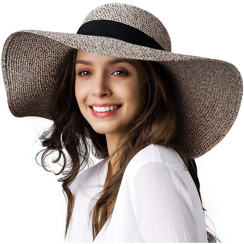 여성 태양 밀짚 모자 넓은 테두리 UPF 50 여름 모자 접이식 롤업 플로피 비치 모자