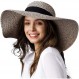 여성 태양 밀짚 모자 넓은 테두리 UPF 50 여름 모자 접이식 롤업 플로피 비치 모자