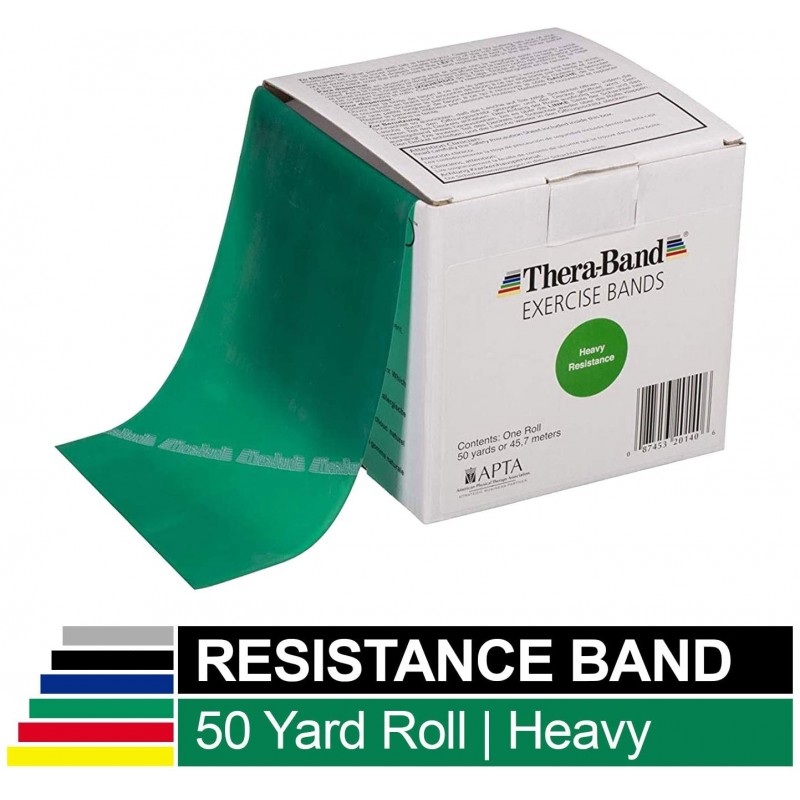 TheraBand 저항 밴드, 상하부 및 코어 운동을위한 50 야드 롤 전문 라텍스 탄성 밴드, 물리 치료, 필라테스, 재택 운동, 재활, 녹색, 중, 중급 1