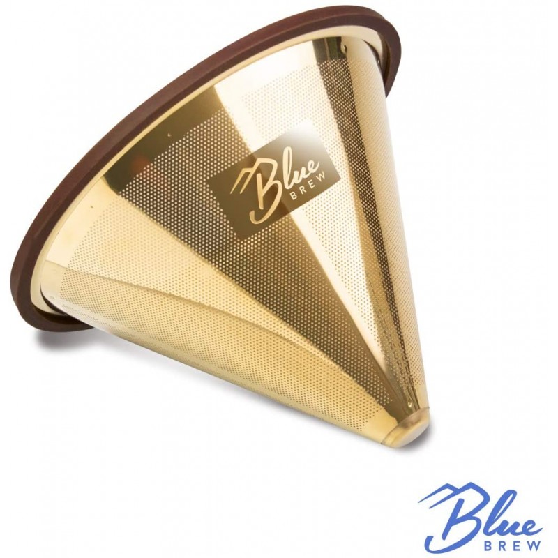 Blue Brew BB1004 스테인리스 스틸은 이중층 티타늄 필터가있는 커피 드리퍼 위에 부어 넣습니다.