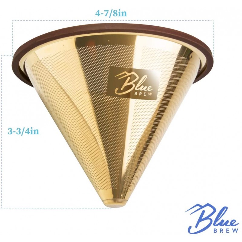Blue Brew BB1004 스테인리스 스틸은 이중층 티타늄 필터가있는 커피 드리퍼 위에 부어 넣습니다.