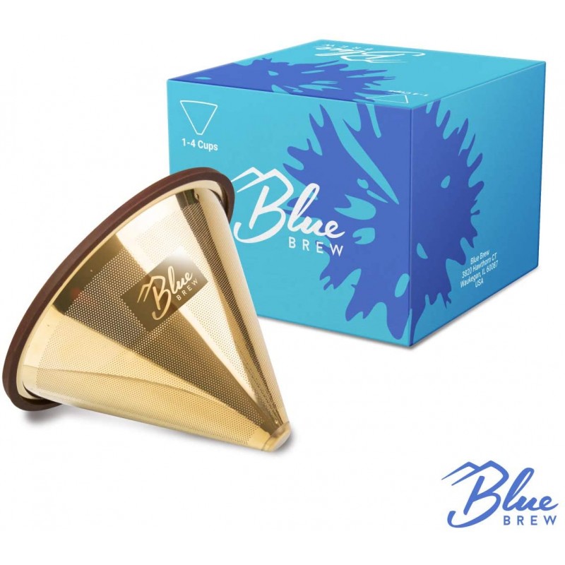 Blue Brew BB1004 스테인리스 스틸은 이중층 티타늄 필터가있는 커피 드리퍼 위에 부어 넣습니다.