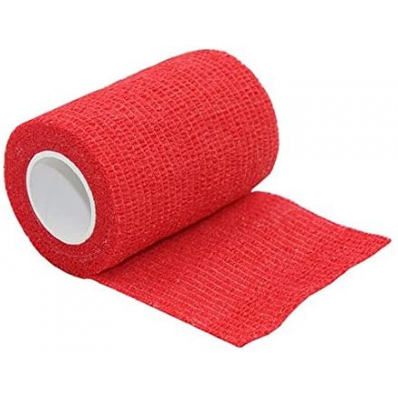 닐로 접착제 붕대 - 12 롤 10cm x 4.5m 자가 접착제 탄성 통기성 붕대, 발굽 드레싱, 스프루 붕대, 응급 처치, 붕대 (빨간색)