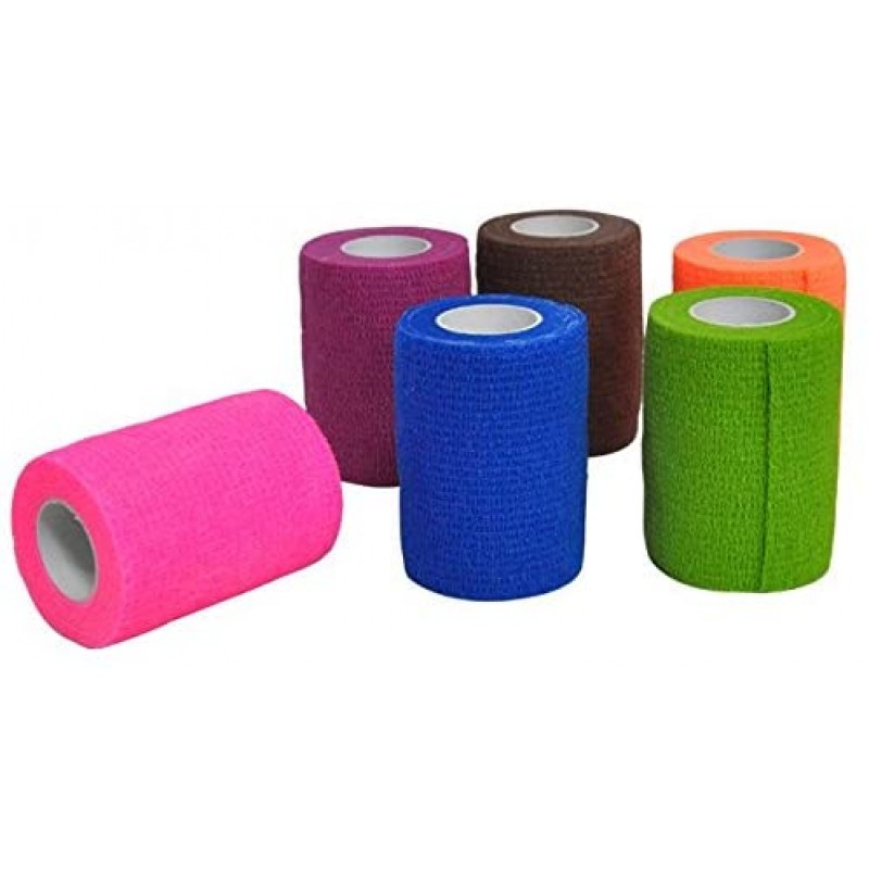 닐로 접착제 붕대 - 12 롤 10cm x 4.5m 자가 접착제 탄성 통기성 붕대, 발굽 드레싱, 스프루 붕대, 응급 처치, 붕대 (빨간색)