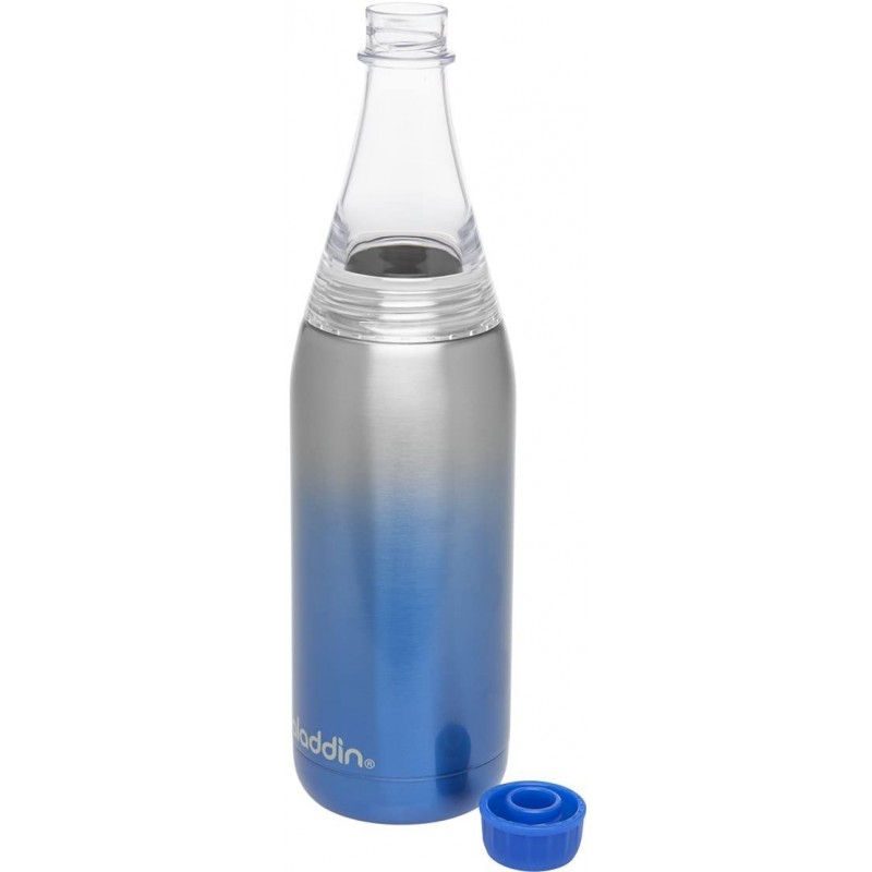 알라딘 프레스코 트위스트 & 차가운 음료, 0.6 리터, 블루, 탄산 / 거품, 열 병 물 병 냉각 병에 적합한 스테인레스 스틸 절연 병을 이동
