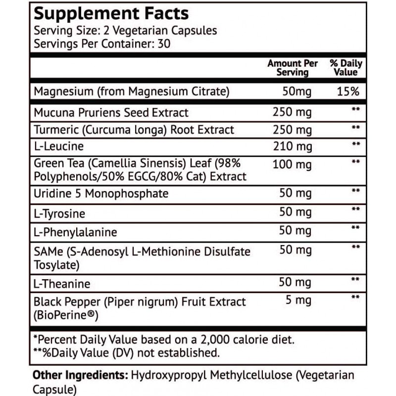 VitaMonk ™의 Dopify ™ 도파민 보충제-Uridine Monophosphate, Mucuna Pruriens, L-Theanine, Tyrosine 등을 함유 한 도파민 부스터-인공 필러 없음, 뇌 식품-60 캡슐