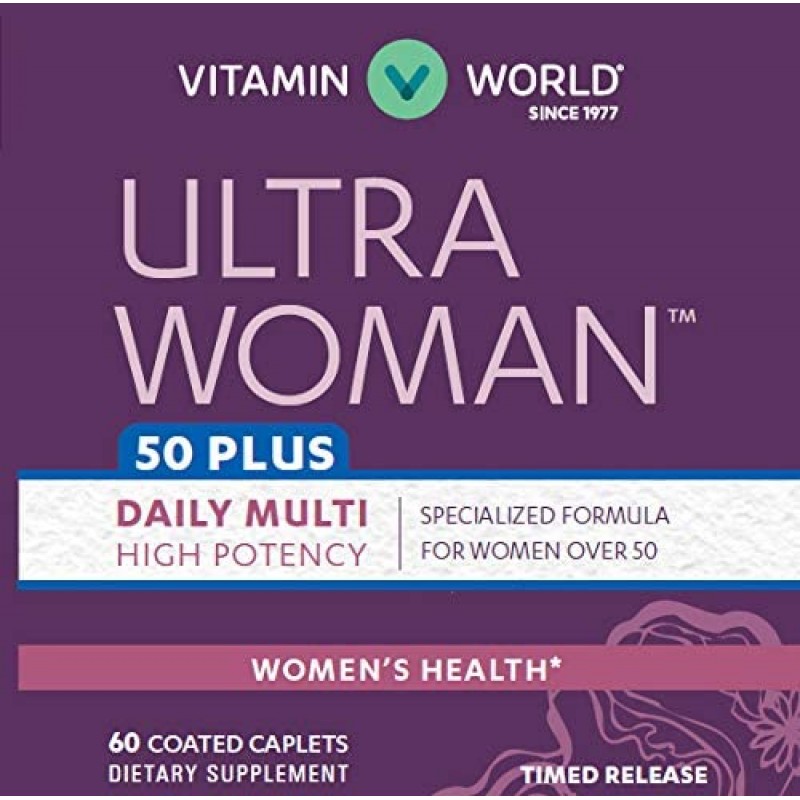 비타민 월드 울트라 우먼 50 플러스 데일리 종합 비타민 | 위업. 비오틴, 비타민 B, C, D, E, 칼슘, 아연, 셀레늄, 베타 카로틴 | 50 세 이상, 60 세 이상의 여성을위한 건강 및 복지 멀티 서플라이