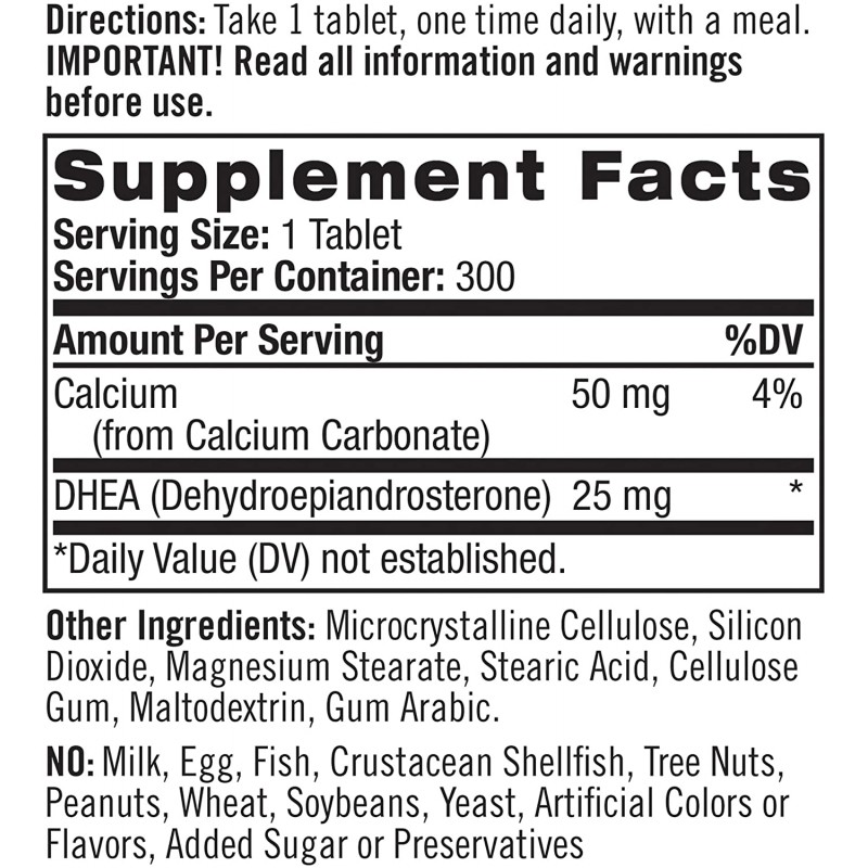 Natrol DHEA 정제, 균형 잡힌 호르몬 수준 촉진, 건강한 기분 유지, 25mg, 300 카운트