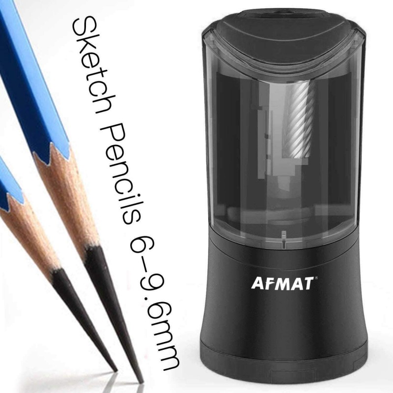 AFMAT 롱 포인트 펜슬 샤프너, 아티스트 전동 펜슬 샤프너, 숯 펜슬 샤프너, 6-9.6mm 대형 펜슬 용 아트 펜슬 샤프너, 아트 펜슬 용 충전식 펜슬 샤프너-블랙