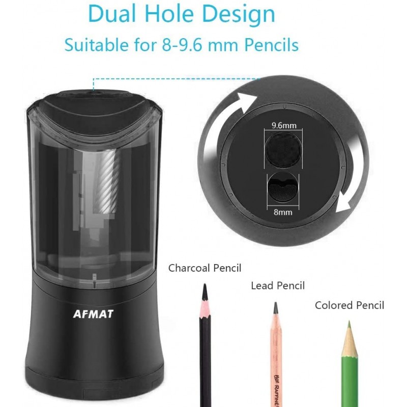 AFMAT 롱 포인트 펜슬 샤프너, 아티스트 전동 펜슬 샤프너, 숯 펜슬 샤프너, 6-9.6mm 대형 펜슬 용 아트 펜슬 샤프너, 아트 펜슬 용 충전식 펜슬 샤프너-블랙
