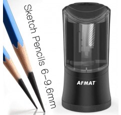 AFMAT 롱 포인트 펜슬 샤프너, 아티스트 전동 펜슬 샤프너, 숯 펜슬 샤프너, 6-9.6mm 대형 펜슬 용 아트 펜슬 샤프너, 아트 펜슬 용 충전식 펜슬 샤프너-블랙
